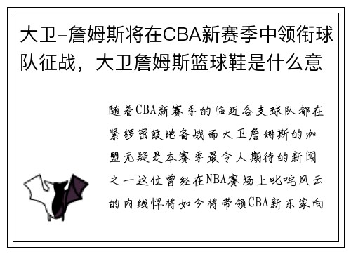 大卫-詹姆斯将在CBA新赛季中领衔球队征战，大卫詹姆斯篮球鞋是什么意思